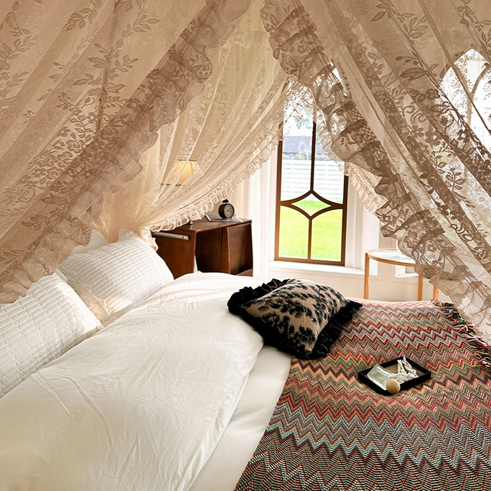 91家纺网 家纺一手货源 找家纺 都市缘蚊帐 2026新款303欧式浪漫导轨蕾丝提花蚊帐 303玫瑰庄园-奶油香槟