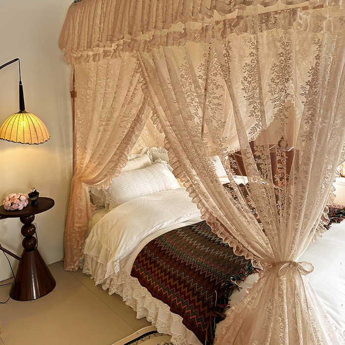 91家纺网 家纺一手货源 找家纺 都市缘蚊帐 2026新款303欧式浪漫导轨蕾丝提花蚊帐 303玫瑰庄园-奶油香槟