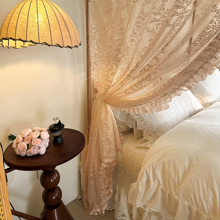 91家纺网 家纺一手货源 找家纺 都市缘蚊帐 2026新款303欧式浪漫导轨蕾丝提花蚊帐 303玫瑰庄园-奶油香槟