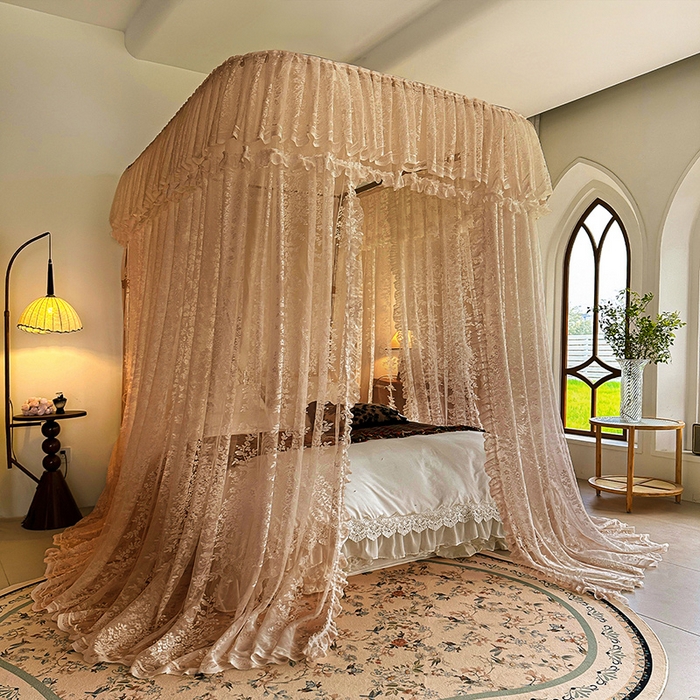 91家纺网 家纺一手货源 找家纺 都市缘蚊帐 2026新款303欧式浪漫导轨蕾丝提花蚊帐 303玫瑰庄园-奶油香槟