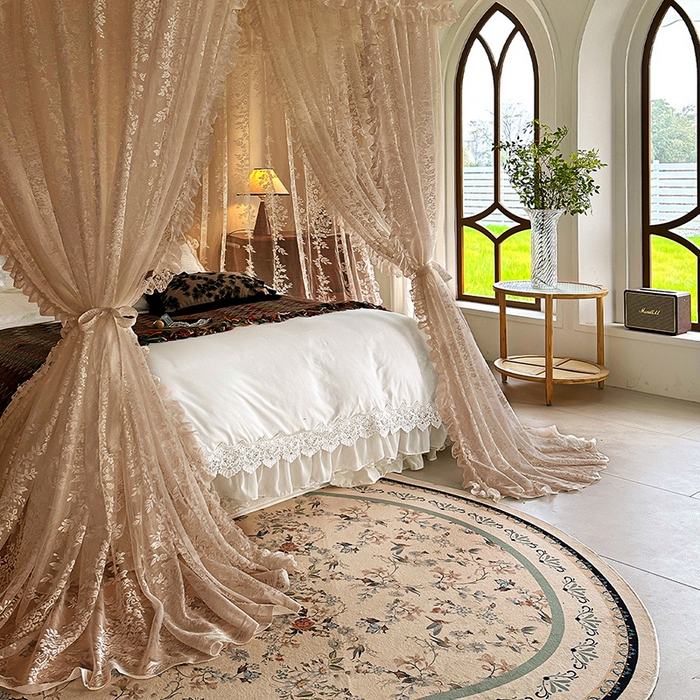 91家纺网 家纺一手货源 找家纺 都市缘蚊帐 2026新款303欧式浪漫导轨蕾丝提花蚊帐 303玫瑰庄园-奶油香槟