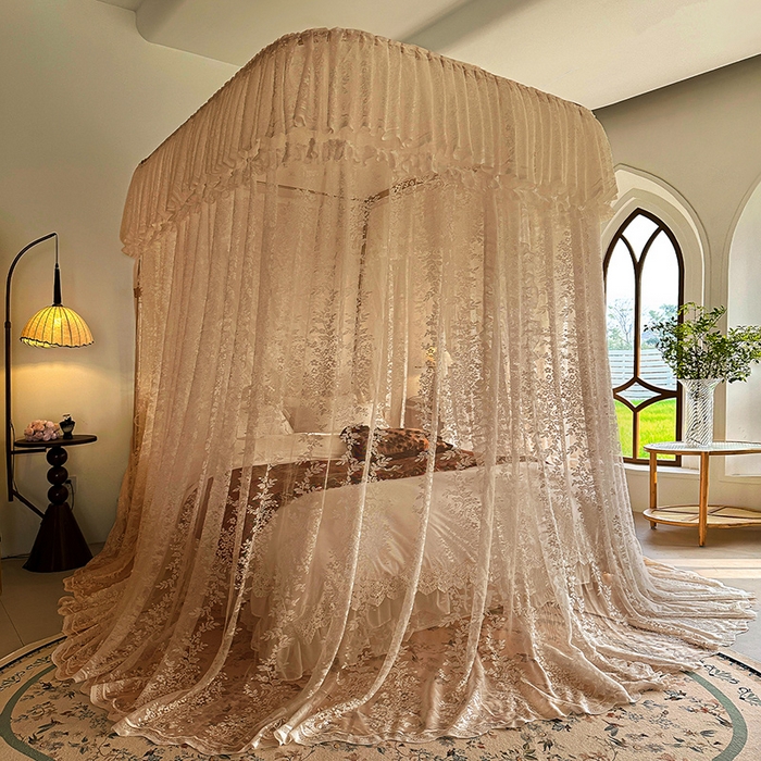 91家纺网 家纺一手货源 找家纺 都市缘蚊帐 2026新款303欧式浪漫导轨蕾丝提花蚊帐 303玫瑰庄园-奶油香槟