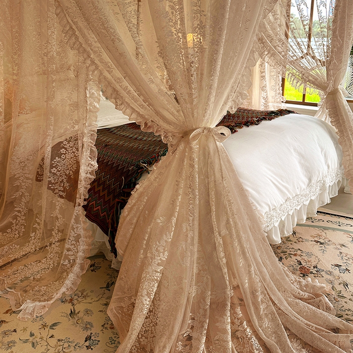91家纺网 家纺一手货源 找家纺 都市缘蚊帐 2026新款303欧式浪漫导轨蕾丝提花蚊帐 303玫瑰庄园-奶油香槟