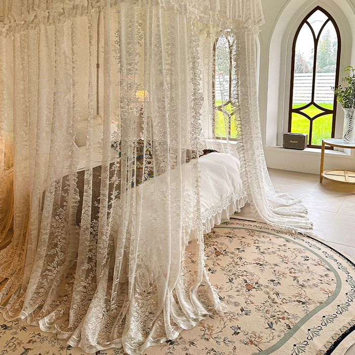 91家纺网 家纺一手货源 找家纺 都市缘蚊帐 2026新款303欧式浪漫导轨蕾丝提花蚊帐 303玫瑰庄园-奶油杏