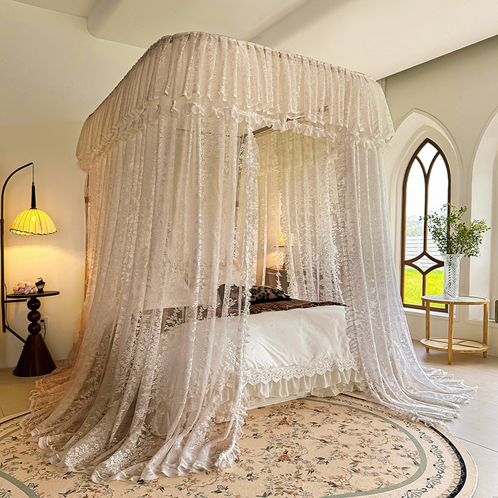 91家纺网 家纺一手货源 找家纺 都市缘蚊帐 2026新款303欧式浪漫导轨蕾丝提花蚊帐 303玫瑰庄园-奶油杏