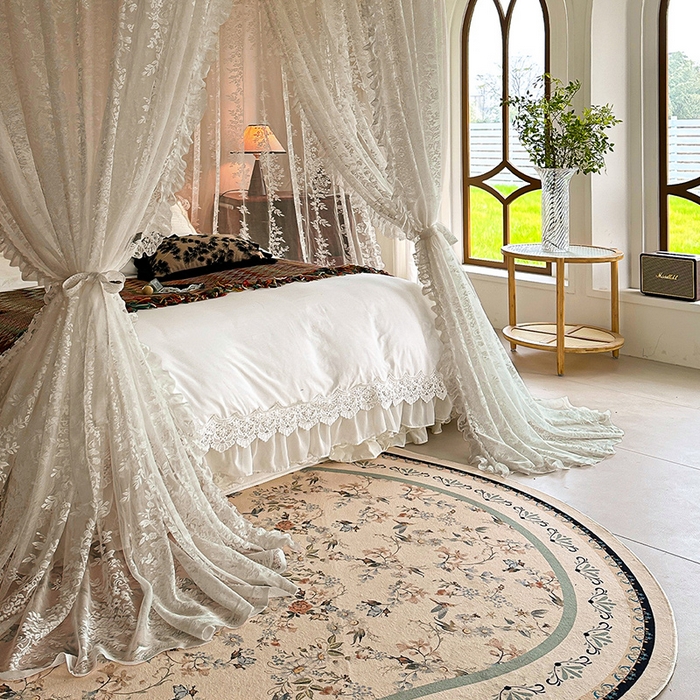 91家纺网 家纺一手货源 找家纺 都市缘蚊帐 2026新款303欧式浪漫导轨蕾丝提花蚊帐 303玫瑰庄园-奶油杏
