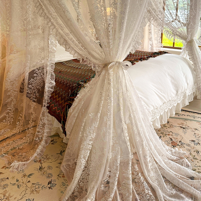 91家纺网 家纺一手货源 找家纺 都市缘蚊帐 2026新款303欧式浪漫导轨蕾丝提花蚊帐 303玫瑰庄园-奶油杏