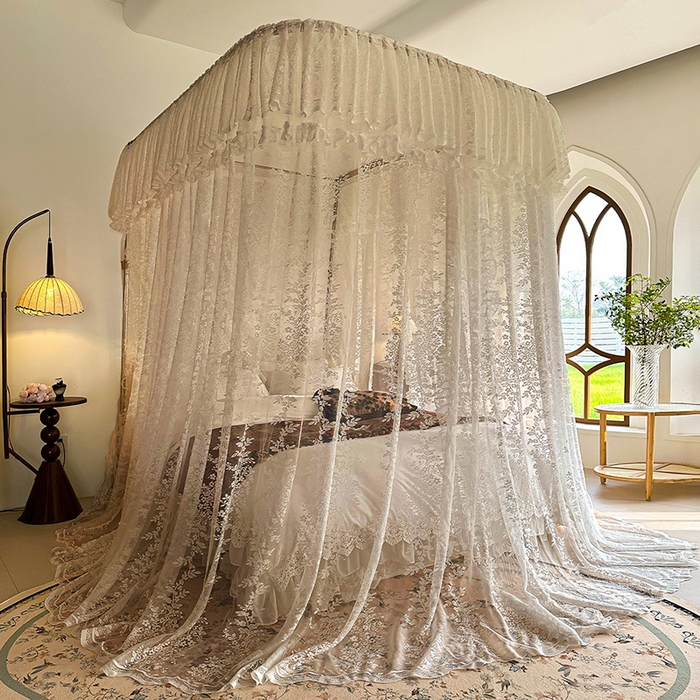 91家纺网 家纺一手货源 找家纺 都市缘蚊帐 2026新款303欧式浪漫导轨蕾丝提花蚊帐 303玫瑰庄园-奶油杏