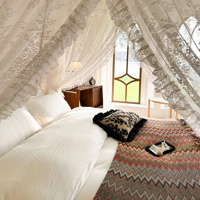 91家纺网 家纺一手货源 找家纺 都市缘蚊帐 2026新款303欧式浪漫导轨蕾丝提花蚊帐 303玫瑰庄园-奶油杏