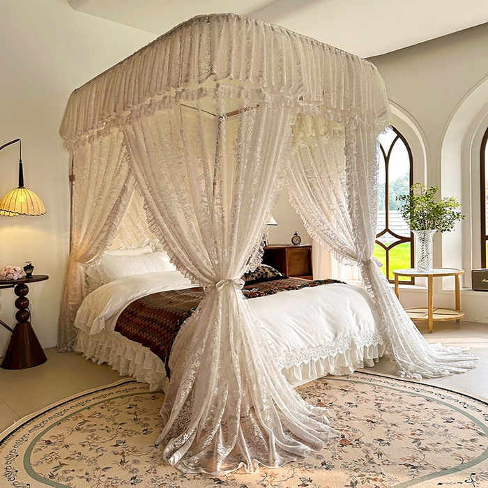 91家纺网 家纺一手货源 找家纺 都市缘蚊帐 2026新款303欧式浪漫导轨蕾丝提花蚊帐 303玫瑰庄园-奶油杏