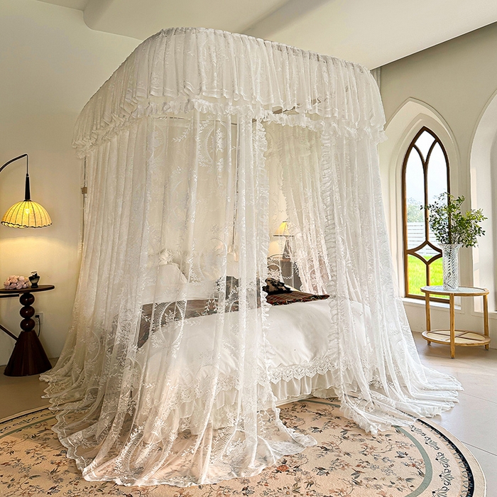 91家纺网 家纺一手货源 找家纺 都市缘蚊帐 2026新款303欧式浪漫导轨蕾丝提花蚊帐 303薇尔庄园-奶油白