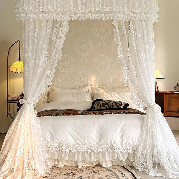 91家纺网 家纺一手货源 找家纺 都市缘蚊帐 2026新款303欧式浪漫导轨蕾丝提花蚊帐 303薇尔庄园-奶油白