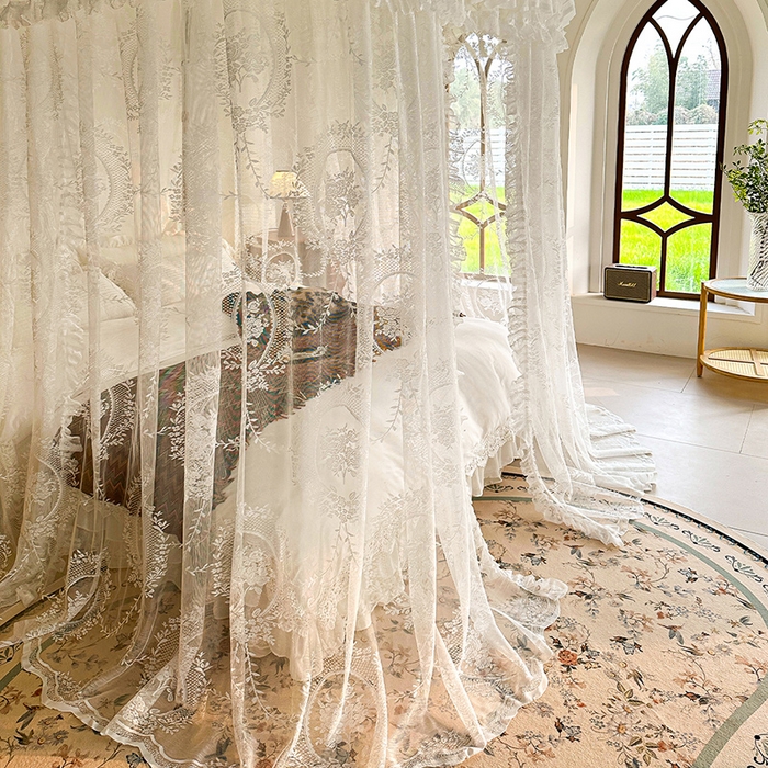 91家纺网 家纺一手货源 找家纺 都市缘蚊帐 2026新款303欧式浪漫导轨蕾丝提花蚊帐 303薇尔庄园-奶油白