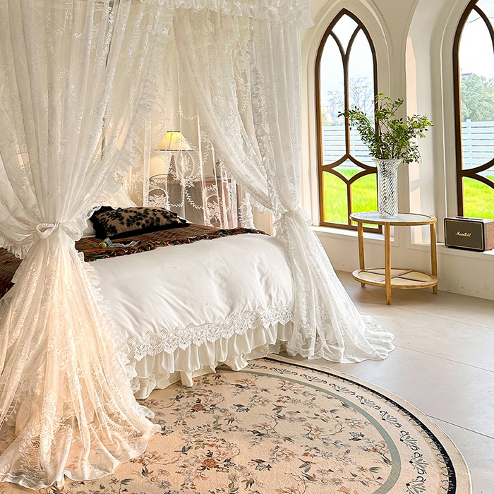 91家纺网 家纺一手货源 找家纺 都市缘蚊帐 2026新款303欧式浪漫导轨蕾丝提花蚊帐 303薇尔庄园-奶油白