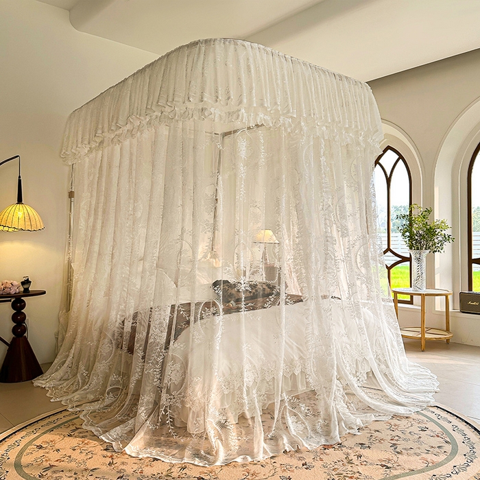 91家纺网 家纺一手货源 找家纺 都市缘蚊帐 2026新款303欧式浪漫导轨蕾丝提花蚊帐 303薇尔庄园-奶油白