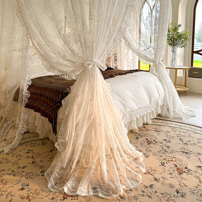 91家纺网 家纺一手货源 找家纺 都市缘蚊帐 2026新款303欧式浪漫导轨蕾丝提花蚊帐 303薇尔庄园-奶油白