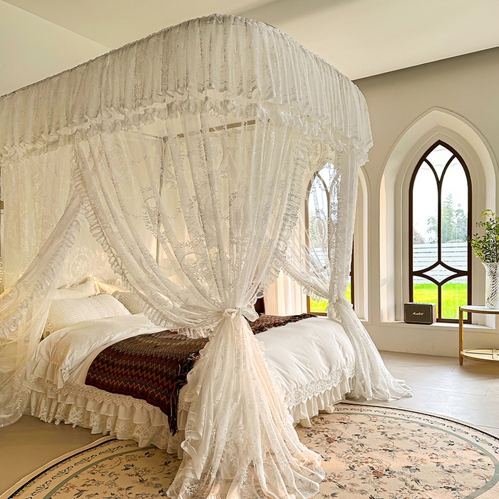 91家纺网 家纺一手货源 找家纺 都市缘蚊帐 2026新款303欧式浪漫导轨蕾丝提花蚊帐 303薇尔庄园-奶油白