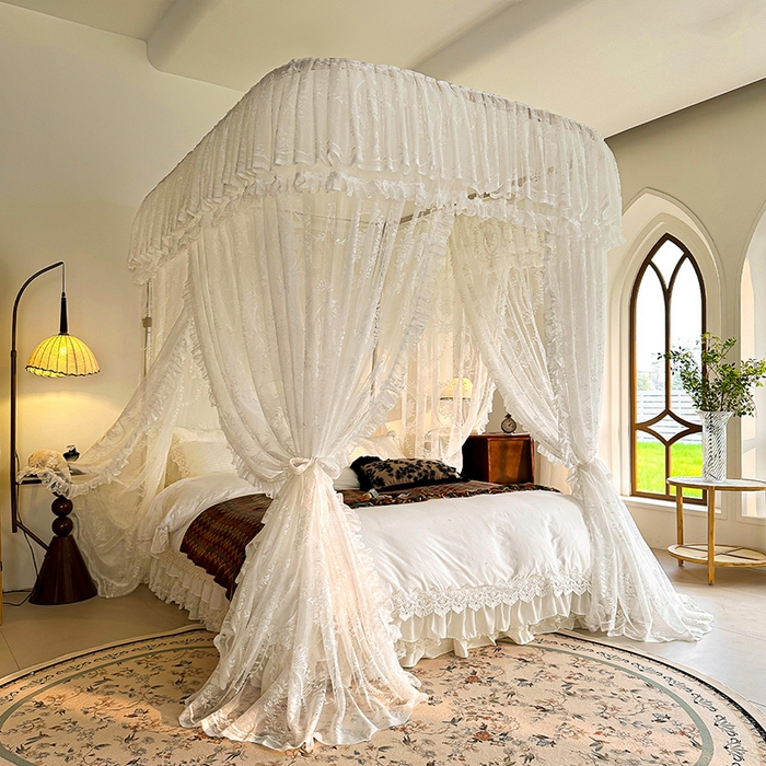 91家纺网 家纺一手货源 找家纺 都市缘蚊帐 2026新款303欧式浪漫导轨蕾丝提花蚊帐 303薇尔庄园-奶油白