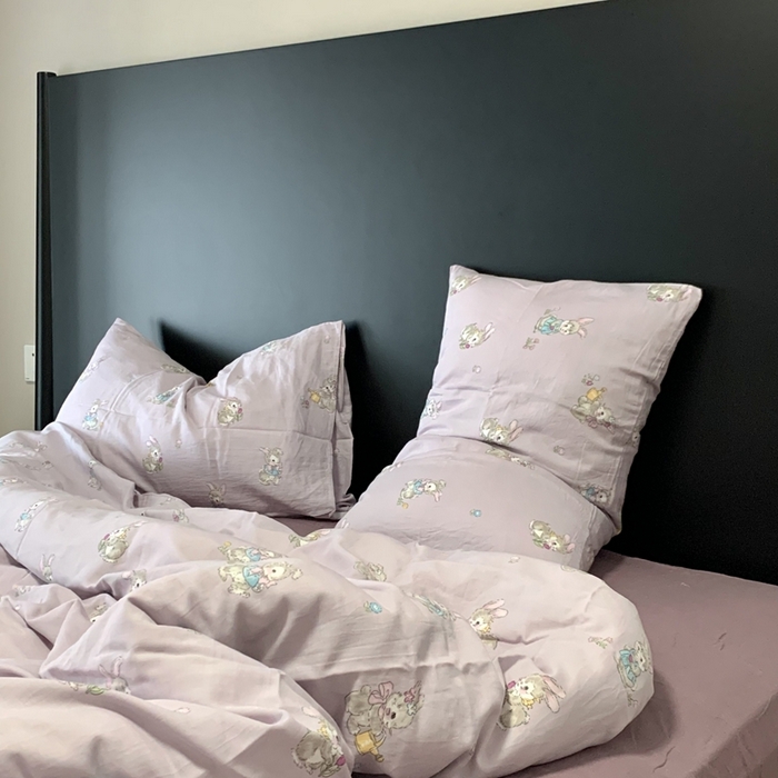 91家纺网 家纺一手货源 找家纺 源启生活 2025新款A类全棉双层纱四件套 妮可兔