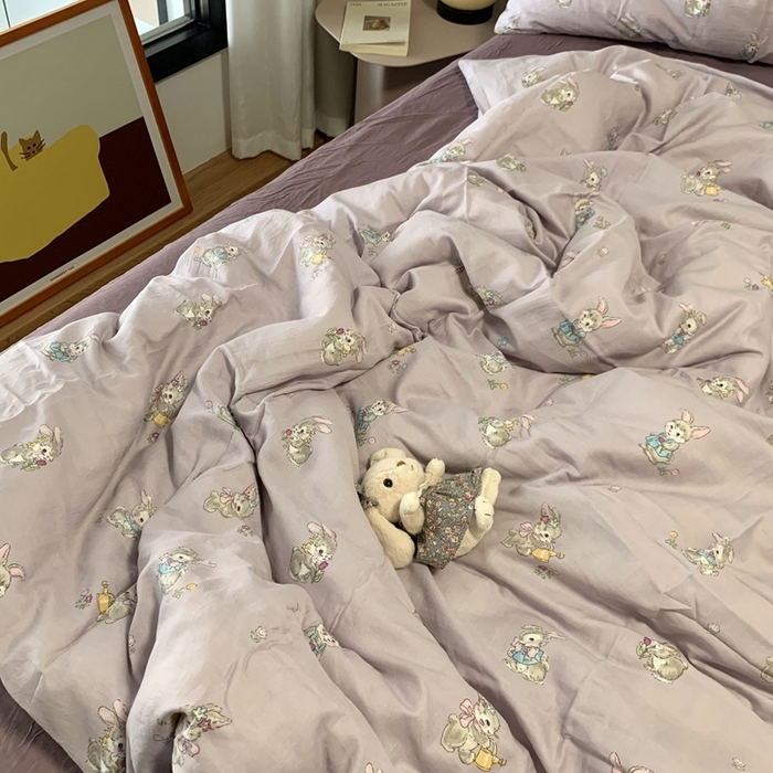 91家纺网 家纺一手货源 找家纺 源启生活 2025新款A类全棉双层纱四件套 妮可兔