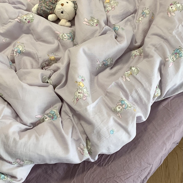 91家纺网 家纺一手货源 找家纺 源启生活 2025新款A类全棉双层纱四件套 妮可兔