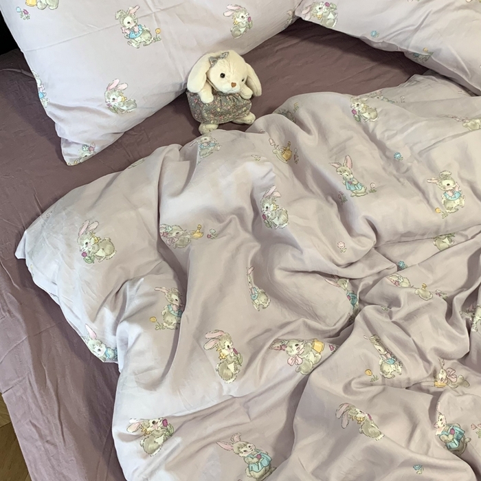 91家纺网 家纺一手货源 找家纺 源启生活 2025新款A类全棉双层纱四件套 妮可兔