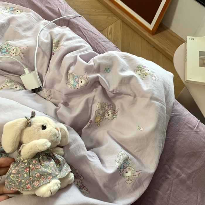 91家纺网 家纺一手货源 找家纺 源启生活 2025新款A类全棉双层纱四件套 妮可兔