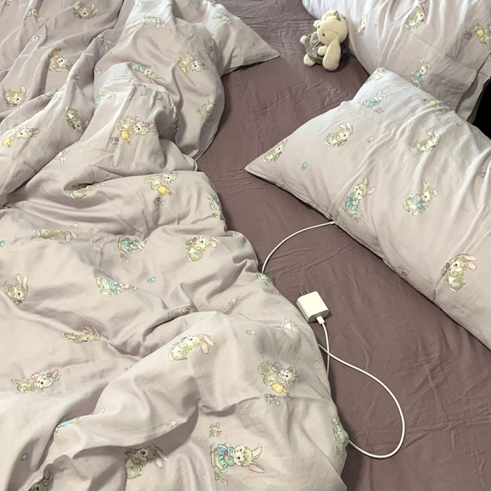 91家纺网 家纺一手货源 找家纺 源启生活 2025新款A类全棉双层纱四件套 妮可兔