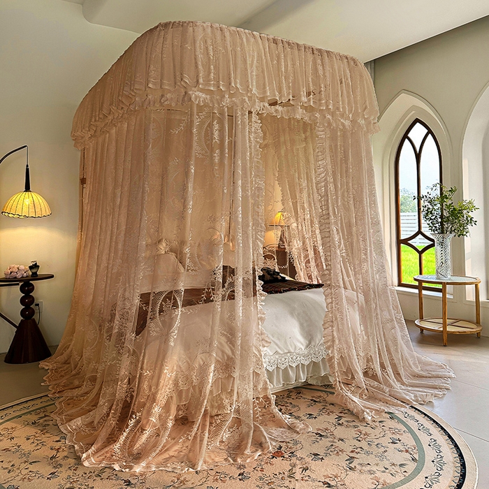 91家纺网 家纺一手货源 找家纺 都市缘蚊帐 2026新款303欧式浪漫导轨蕾丝提花蚊帐 303薇尔庄园-奶油香槟