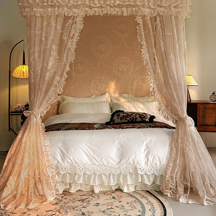 91家纺网 家纺一手货源 找家纺 都市缘蚊帐 2026新款303欧式浪漫导轨蕾丝提花蚊帐 303薇尔庄园-奶油香槟