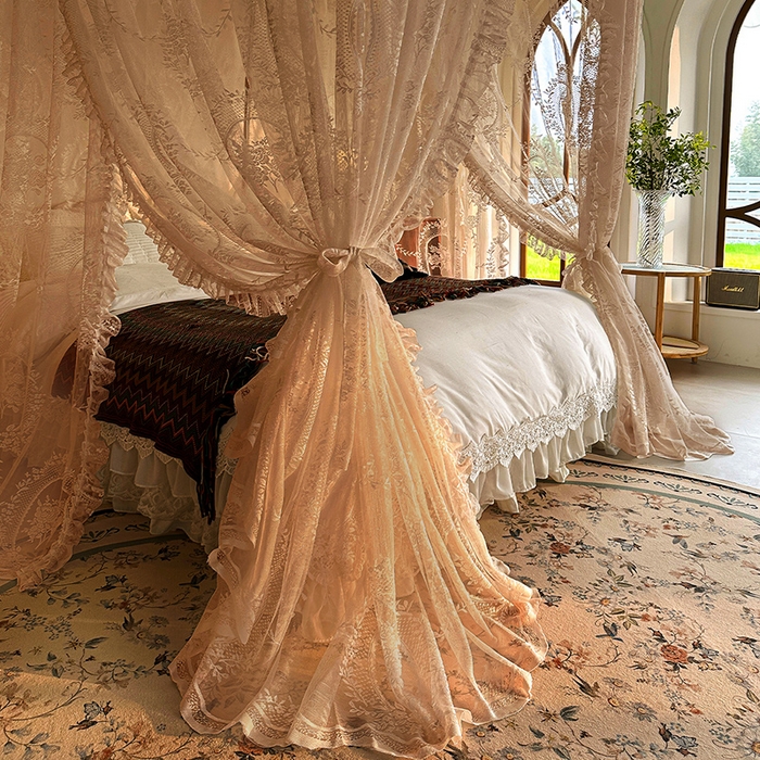 91家纺网 家纺一手货源 找家纺 都市缘蚊帐 2026新款303欧式浪漫导轨蕾丝提花蚊帐 303薇尔庄园-奶油香槟