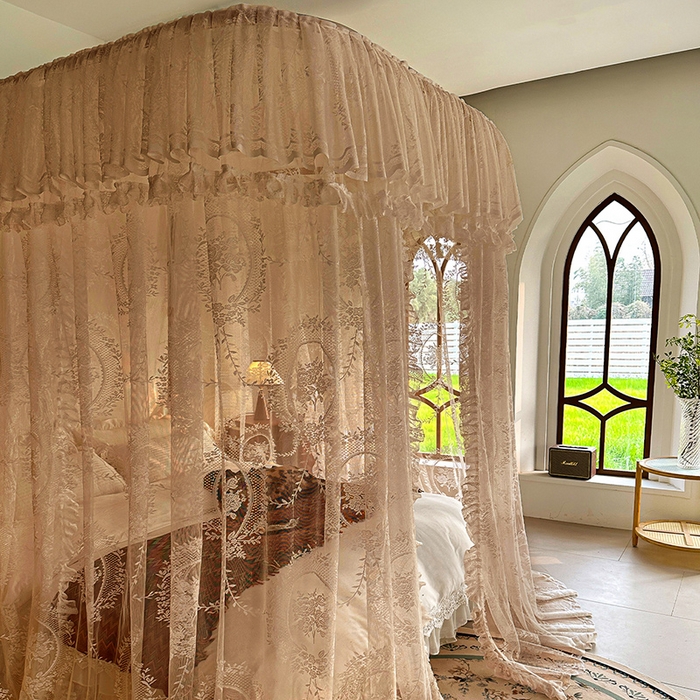 91家纺网 家纺一手货源 找家纺 都市缘蚊帐 2026新款303欧式浪漫导轨蕾丝提花蚊帐 303薇尔庄园-奶油香槟