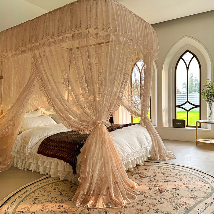 91家纺网 家纺一手货源 找家纺 都市缘蚊帐 2026新款303欧式浪漫导轨蕾丝提花蚊帐 303薇尔庄园-奶油香槟