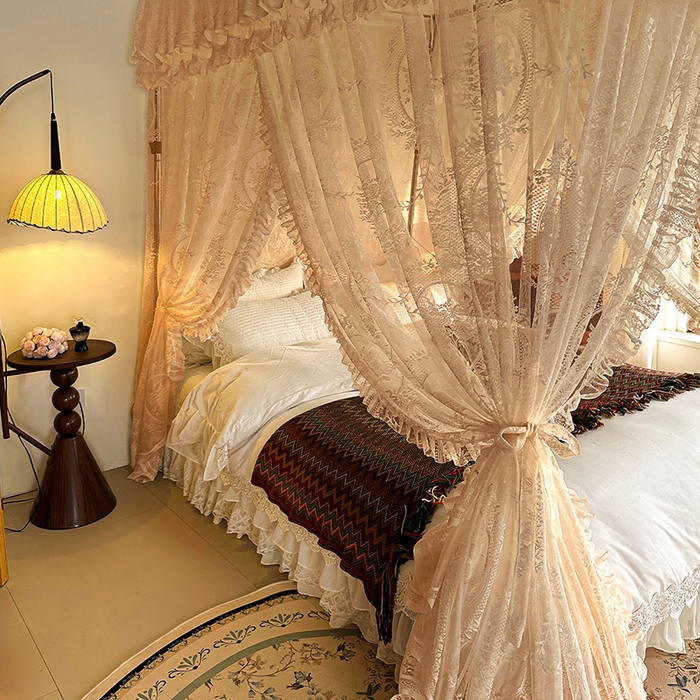 91家纺网 家纺一手货源 找家纺 都市缘蚊帐 2026新款303欧式浪漫导轨蕾丝提花蚊帐 303薇尔庄园-奶油香槟