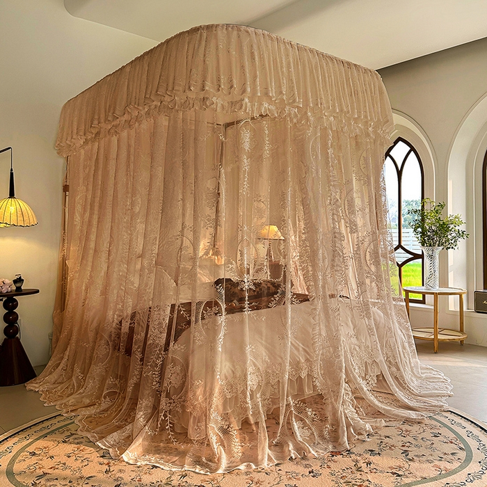 91家纺网 家纺一手货源 找家纺 都市缘蚊帐 2026新款303欧式浪漫导轨蕾丝提花蚊帐 303薇尔庄园-奶油香槟