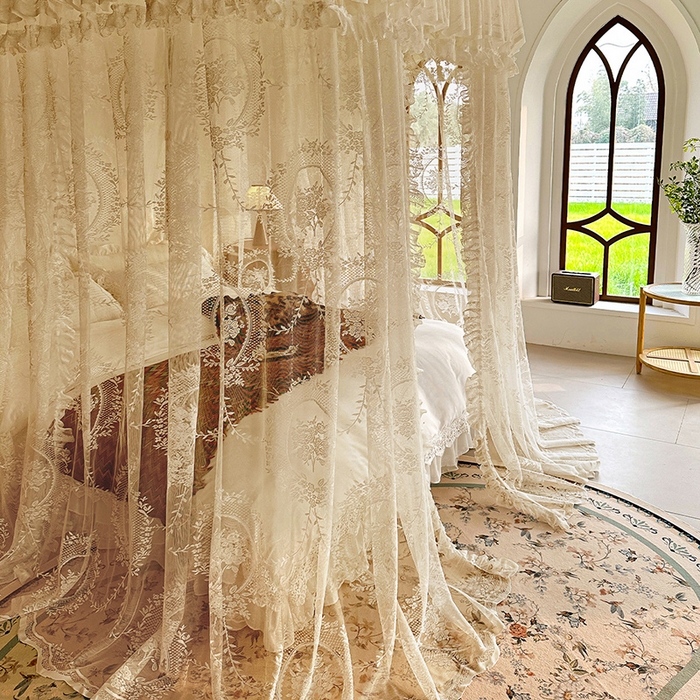 91家纺网 家纺一手货源 找家纺 都市缘蚊帐 2026新款303欧式浪漫导轨蕾丝提花蚊帐 303薇尔庄园-奶油杏