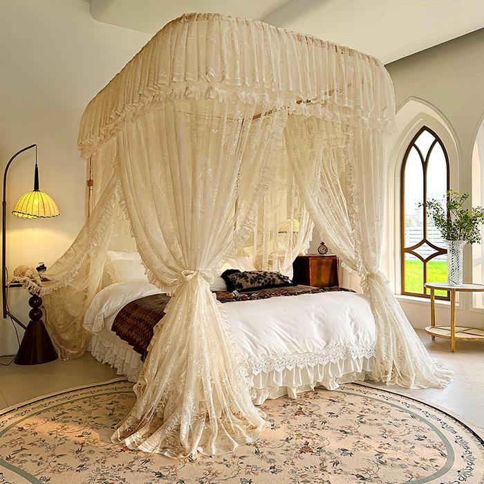 91家纺网 家纺一手货源 找家纺 都市缘蚊帐 2026新款303欧式浪漫导轨蕾丝提花蚊帐 303薇尔庄园-奶油杏