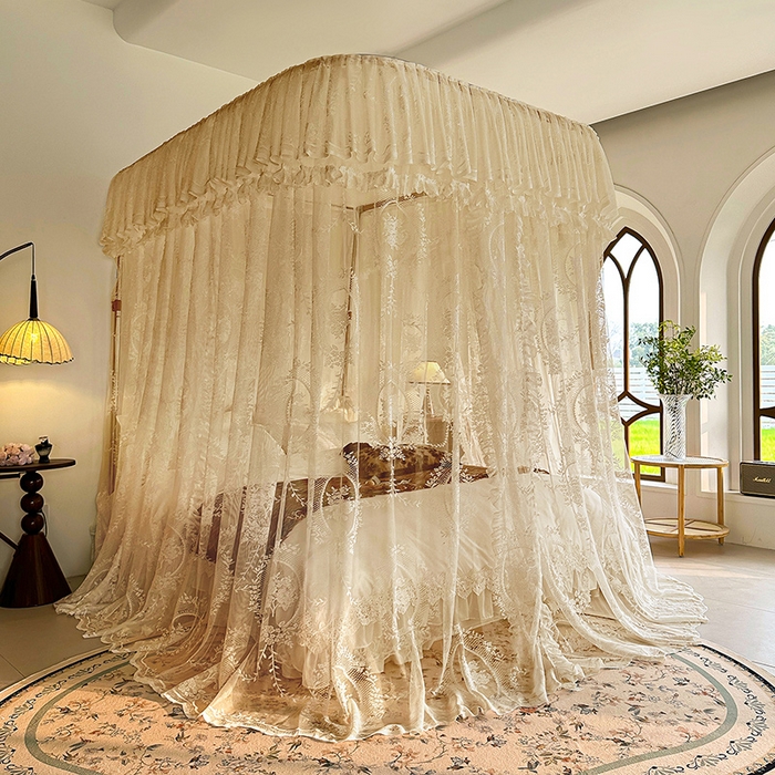 91家纺网 家纺一手货源 找家纺 都市缘蚊帐 2026新款303欧式浪漫导轨蕾丝提花蚊帐 303薇尔庄园-奶油杏