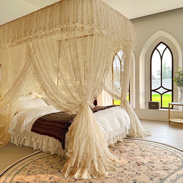 91家纺网 家纺一手货源 找家纺 都市缘蚊帐 2026新款303欧式浪漫导轨蕾丝提花蚊帐 303薇尔庄园-奶油杏