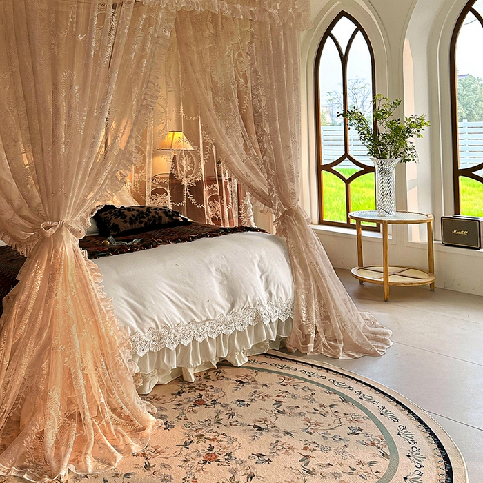 91家纺网 家纺一手货源 找家纺 都市缘蚊帐 2026新款303欧式浪漫导轨蕾丝提花蚊帐 303薇尔庄园-奶油杏