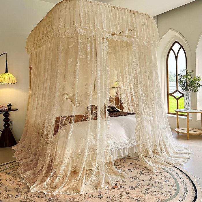 91家纺网 家纺一手货源 找家纺 都市缘蚊帐 2026新款303欧式浪漫导轨蕾丝提花蚊帐 303薇尔庄园-奶油杏