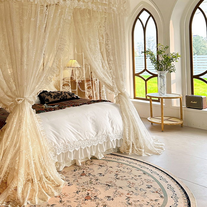 91家纺网 家纺一手货源 找家纺 都市缘蚊帐 2026新款303欧式浪漫导轨蕾丝提花蚊帐 303薇尔庄园-奶油杏