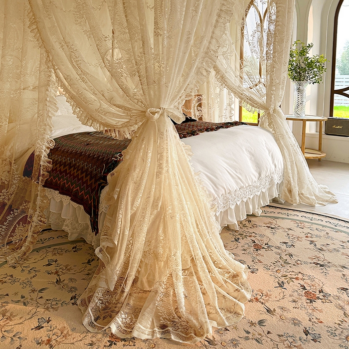 91家纺网 家纺一手货源 找家纺 都市缘蚊帐 2026新款303欧式浪漫导轨蕾丝提花蚊帐 303薇尔庄园-奶油杏