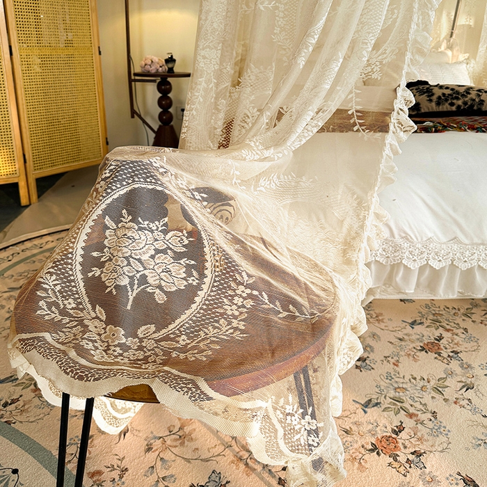 91家纺网 家纺一手货源 找家纺 都市缘蚊帐 2026新款303欧式浪漫导轨蕾丝提花蚊帐 303薇尔庄园-奶油杏