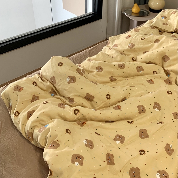 91家纺网 家纺一手货源 找家纺 源启生活 2025新款A类全棉双层纱四件套 曲奇小熊