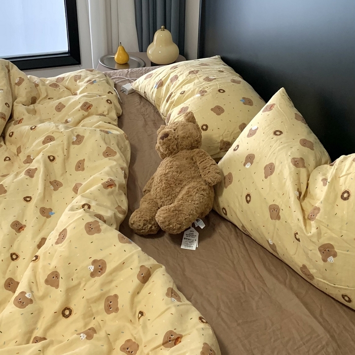 源启生活 2025新款A类全棉双层纱四件套 曲奇小熊