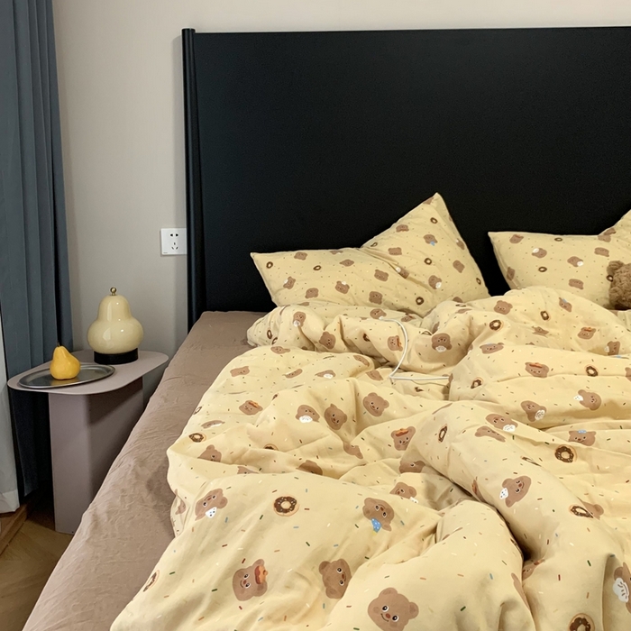 91家纺网 家纺一手货源 找家纺 源启生活 2025新款A类全棉双层纱四件套 曲奇小熊