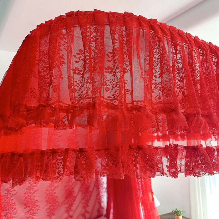 91家纺网 家纺一手货源 找家纺 （总）都市缘蚊帐 2026新款305双层蕾丝宫廷导轨蚊帐大红色婚庆