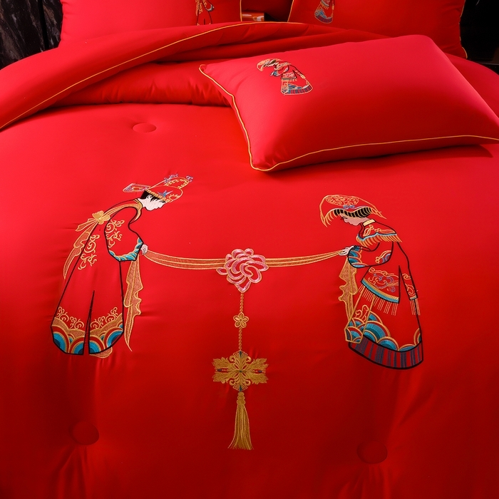 91家纺网 家纺一手货源 找家纺 （总）啊雅家居 2026新款结婚大红套装被芯床垫枕芯大豆棉新婚套装