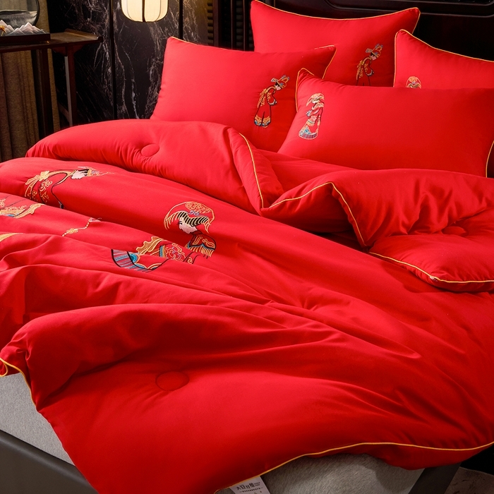 91家纺网 家纺一手货源 找家纺 （总）啊雅家居 2026新款结婚大红套装被芯床垫枕芯大豆棉新婚套装